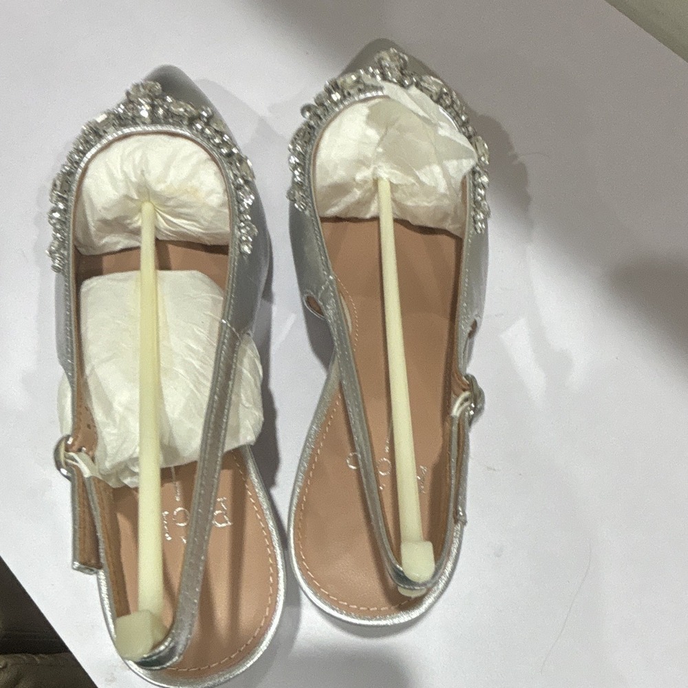 Lineapaolo Silver Synthetic Pointed Toe Slingback Block Heel w/ Beaded, US 8